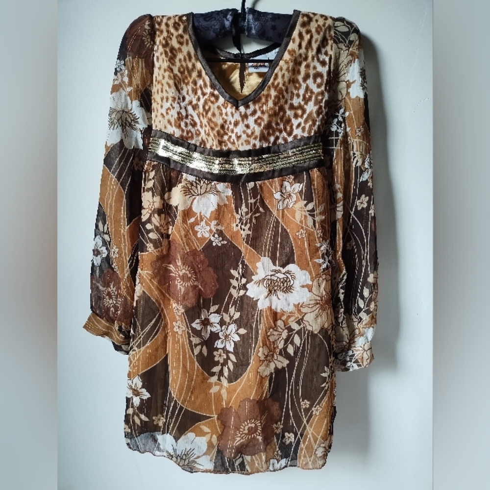 🎀 3/$20 Sheer Sparkly Printed Tunic Dress Girls Size 7
